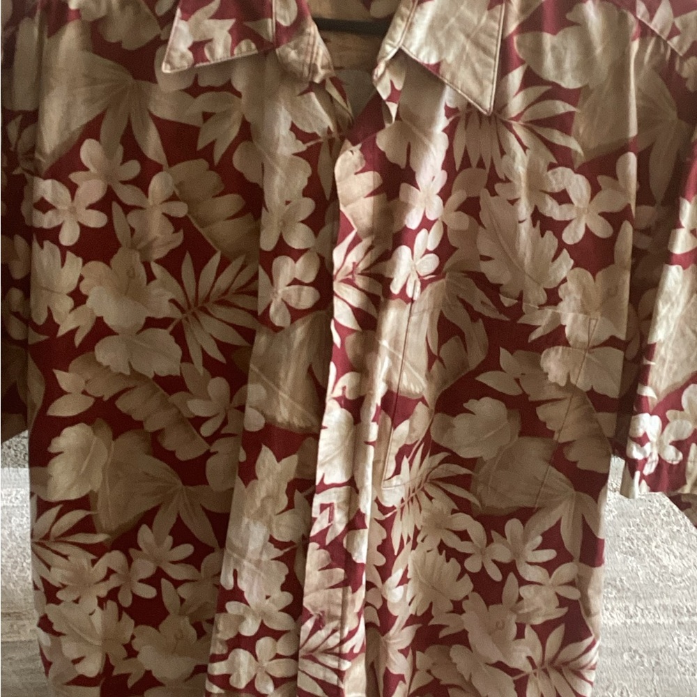 Compia Moda Floral Hawaiian Shirt in Red and Beige